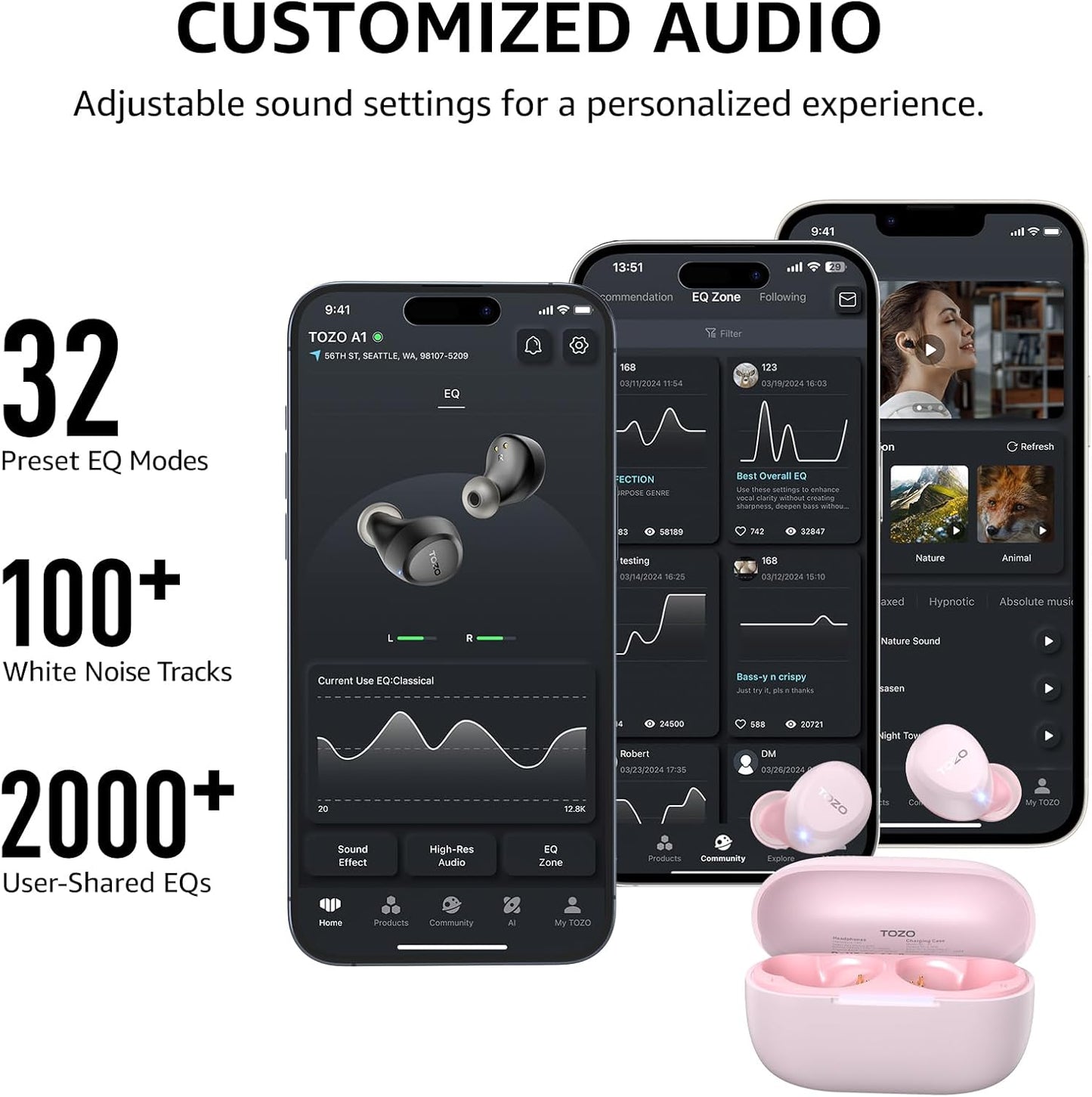 TOZO A1 Wireless Earbuds - Bluetooth 5.3, IPX5 Waterproof, Immersive Sound & AI Call Mics | Custom EQ