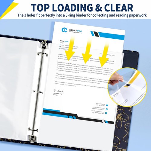 SUNEE Sheet Protectors 200 Packs for 3 Ring Binder, PVC-Free Clear Page Protectors 8.5x11 Inches Plastic Sleeves for Paper, Documents, Photos, Top Loading Binder Sleeves Letter Size