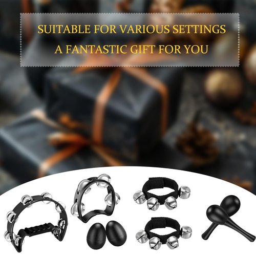 8 Pcs Tambourines for Adults Metal Jingles Hand Held Percussion Half Moon Tambourine, 4 Bells Tambourine, Wrist Bells, Egg Shakers, Sand Hammer, Hand Percussion Instrument Set for Party, KTV, Church