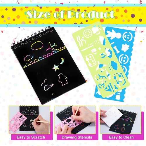 Fulmoon 100 Pack Scratch Note Pads for Kids, Scratch Notebooks Bulk Scratch Note Pads Rainbow Art Paper Goody Mini Coloring Books for Kids Art Party Supplies