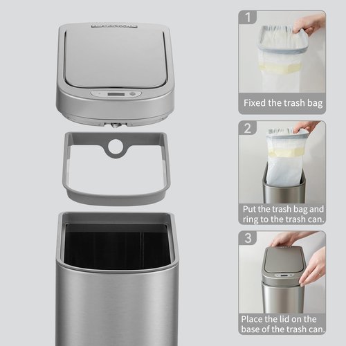Ninestars Automatic Motion Sensor Bathroom Trash Can, 1.8 Gallon Smart Opening Garbage Bin for Bathroom, Bedroom, Kitchen, Office