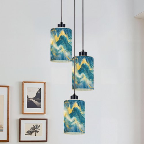 2 Pack Cylinder Glass Lamp Shade Flowing Blue Waves Gold Accents Marbled Texture Dynamic Movement Covers with 1-5/8" Fitter Opening Light Fixture Replacement for Table Lamp Bathroom Vanity Lights