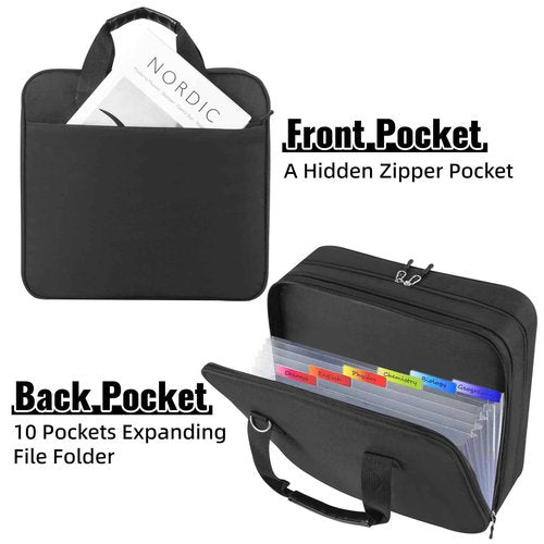 Quoyiyo Zipper Binder 3 Ring with Shoulder Strap, 2 Inch O-Rings, 500-Sheet Capacity, Binder Bag with Expanding File Folder & Multi-Pockets, Trapper keeper fits for 13 Inch Laptop (Black)