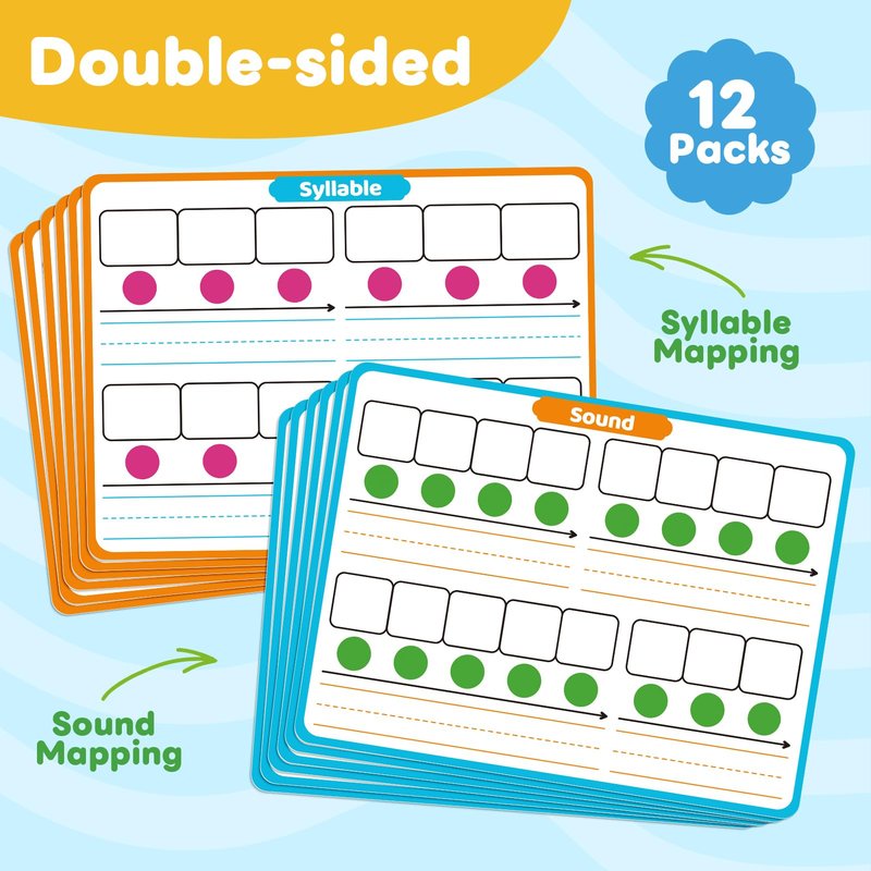 Laffunz 12 Packs Phonemic Awareness Dry Erase Board, Speech Therapy Material Dry Erase Phonics Games Flash Cards, Elkonin Boxes Science of Reading Spelling Manipulatives Classroom Materials Must Have