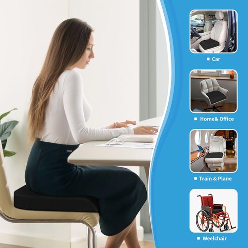 TranquilRelax Large Seat Cushion，Soft Foam Cushion for Long Sitting Hours on Office Chair, Home & Car, Non-Slip Chair Pad for Relieving Back & Sciatica & Hip & Coccyx Pain (Black)