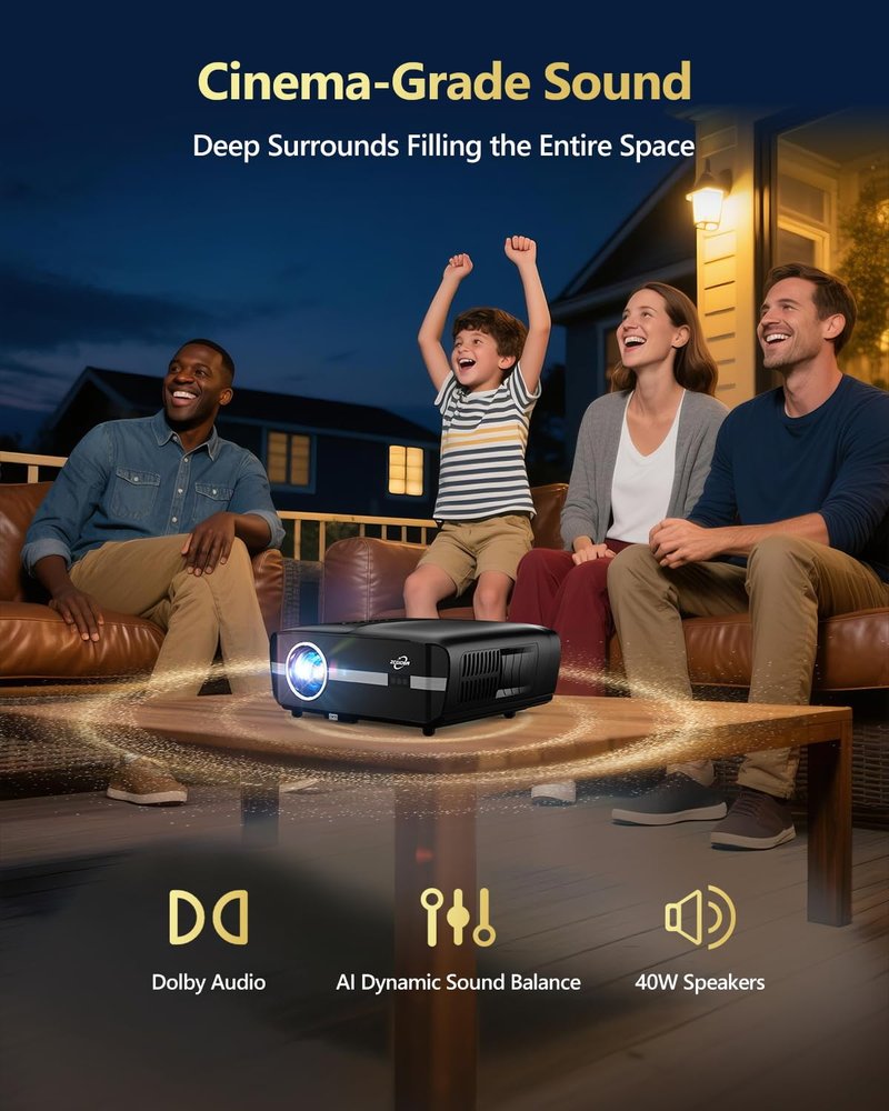 2200 ANSI Smart Projector 4K HDR, LED Daylight Projectors with Licensed Apps, Wifi6 Bluetooth DB Audio TOF Auto Focus HDMI ARC Home Theater for Indoor Room & Outdoor Gaming