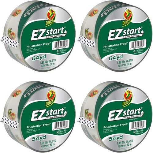 Duck EZ Start Clear Packing Tape - Durable Mailing & Moving Solution | 4 Refill Rolls, 1.88 in. x 55 Yd. Each