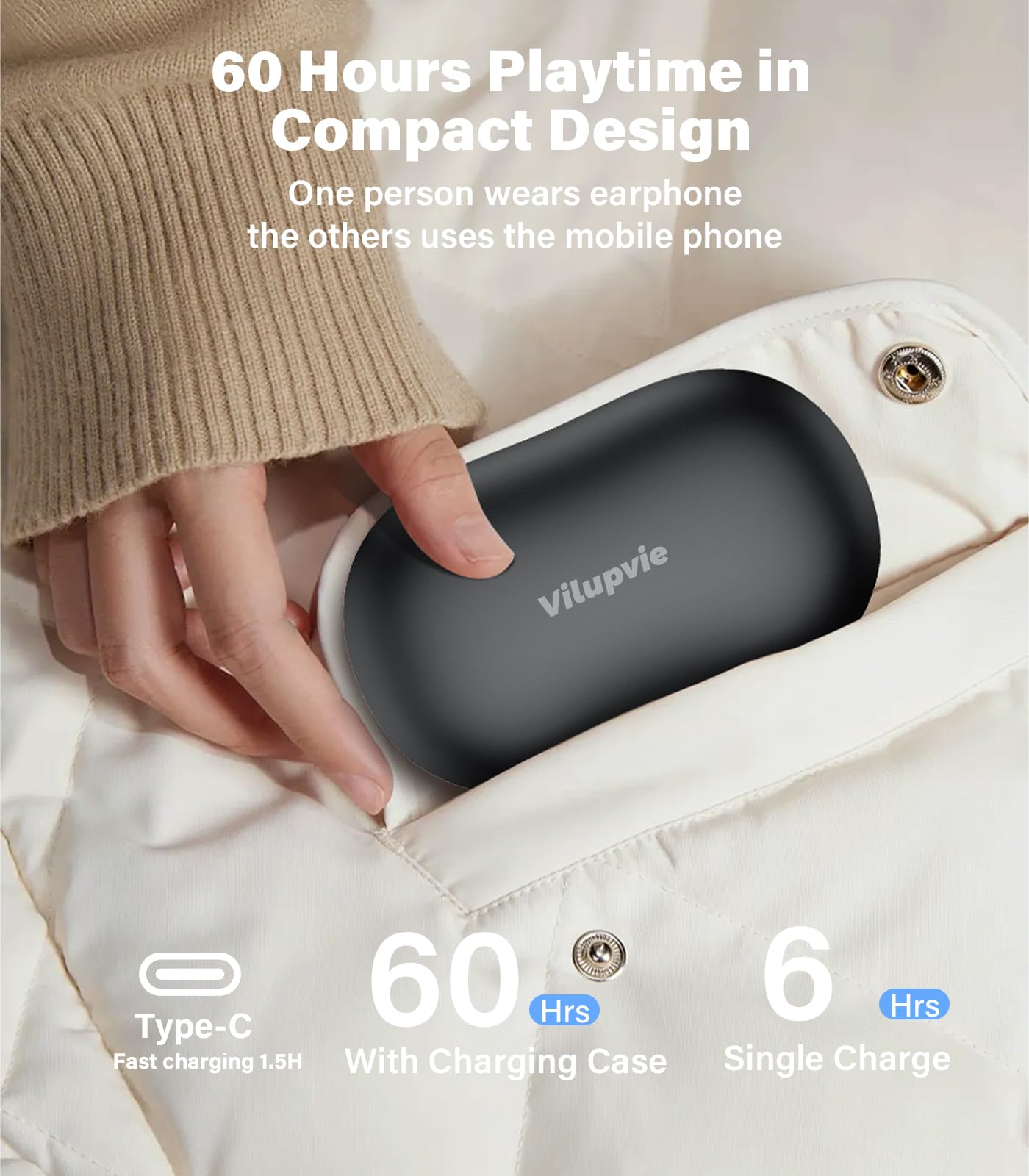 Vilupvie 156 Languages Real-Time Translation Earbuds, 0.5s Instant AI Voice Translator with 60H Playtime, Open-Ear Bluetooth Headphones, Zero Subscription Fee for Business, Travel & Learning
