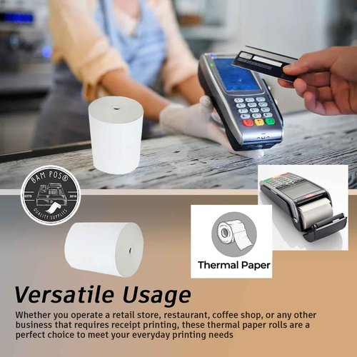 BAM POS 3 1/8 x 190 Thermal Paper Rolls - Large Receipt Roll - Compatible with Clover Stations, P100, P550, SCP700, Square Stations (30 Rolls Per Case)