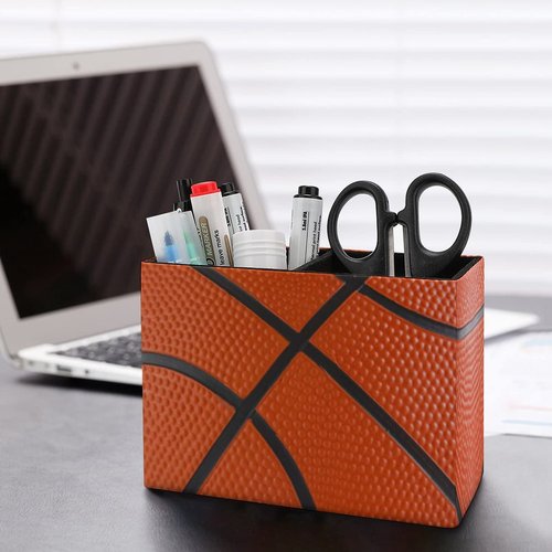 Niapessel Pencil Holder for Desk, Basketball Pen Holder Storage Desktop Pen Organizer Desk Pencil Organizer Makeup Brush Holder for Office School College Leather