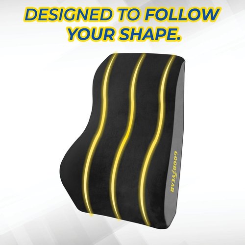 Goodyear Ergonomic Lumbar Support Pillow - Memory Foam Back Cushion for Office and Car | Black