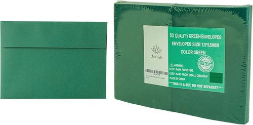 Green Envelopes - 50 Pack A7 Dark Green 5 x 7 Inch | 120gsm Paper for Invitations & Gifts