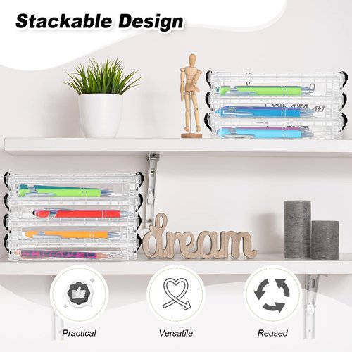 Crtiin 10 Pack Plastic Pencil Storage Boxes 8 x 3.1 x 1.4 Inches Large Clear Pens Cases with Lid Stackable Transparent Container Box for Marker Office Supplies
