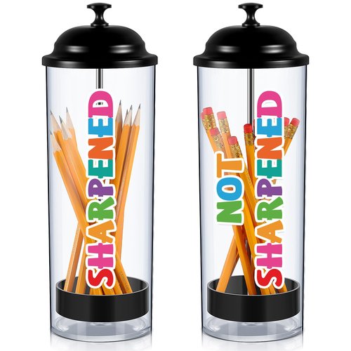 Yaomiao 2 Pieces Plastic Pencil Dispenser Holder with Lids or Plastic Pencil Case with Stickers for Teacher Storage Pen Office Supply Desk Home Teacher Gift(Black)