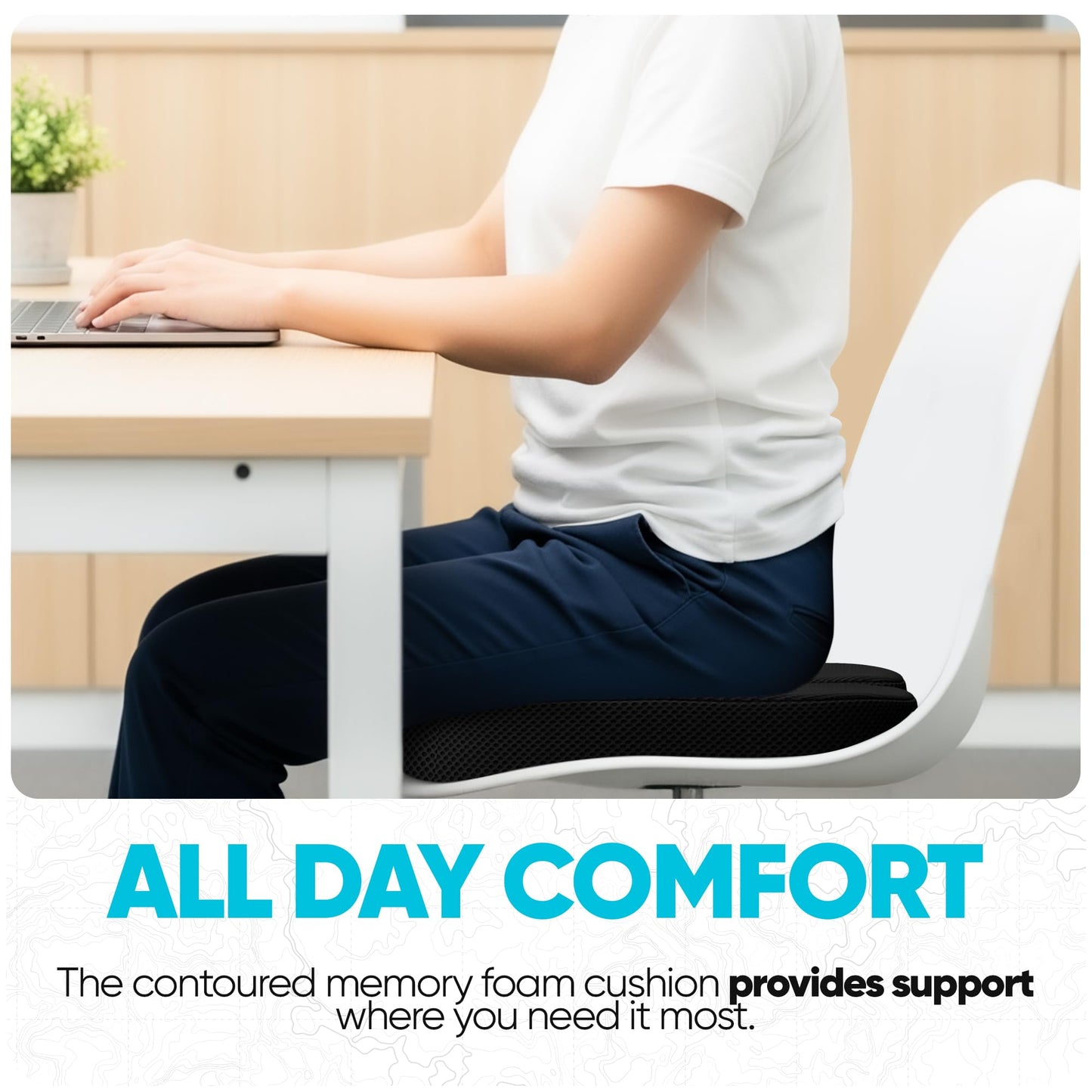 FORTEM Seat Cushion, Office Chair Cushion, Memory Foam Car Seat Cushions, Sciatica Coccyx Tailbone Pain Relief, Chair Cushions for Back Support, Sitting Pad for Gaming, Washable Cover, Non Slip