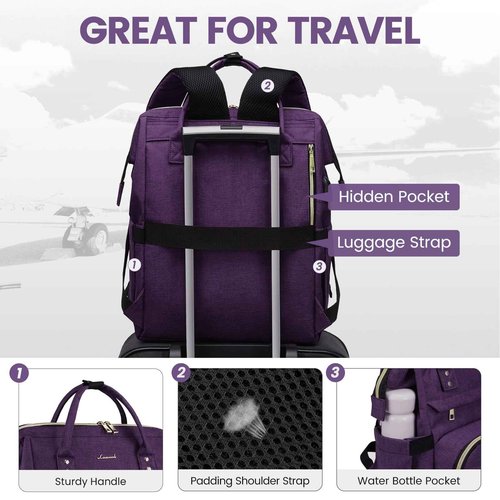 LOVEVOOK Laptop Backpack for Women,18 Inch Professional Womens Travel Backpack Purse Computer Laptop Bag Nurse Teacher Backpack,Waterproof Work Bags Carry on Back Pack with USB Port,Dark Purple