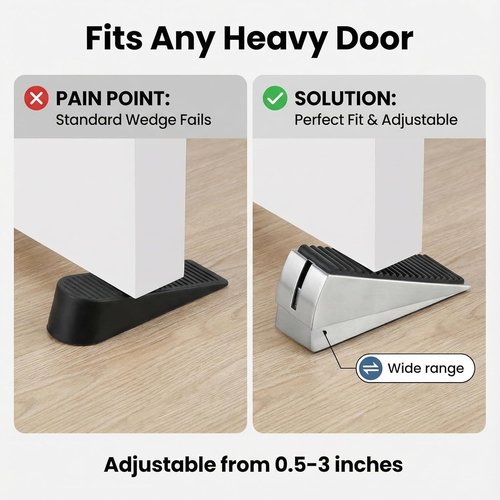 Heavy Duty Door Stopper by [Brand Name] - Adjustable Spring Wedge | 3-Inch Tall for Any Heavy Door