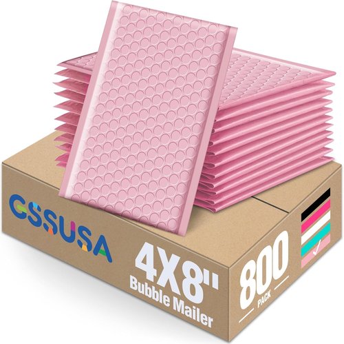 GSSUSA Light Pink Bubble Mailers - 4x8 Small Padded Envelopes | 800 Pack with Strong Adhesion Self-Seal
