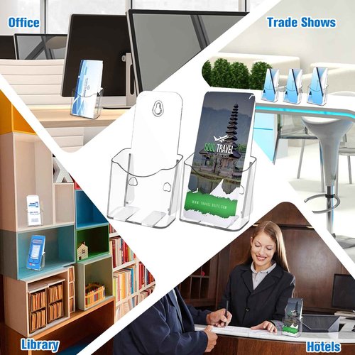 Dyrfolm 14 Pieces Acrylic Brochure Holder,4 x 7.9 Inch Plastic Flyer Display Stand,Pamphlet Holder Wall Mount Clear Countertop Organizer,Clear Literature Holder,Flyer Holder for Office,Home,Store
