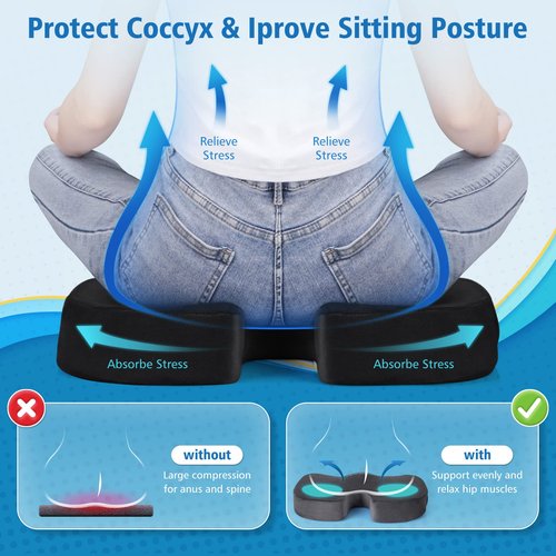 CloudBliss Gel Seat Cushion - Cooling Gel Enhanced, Memory Foam, Ergonomic Seat Cushion for Long Sitting - Back, Sciatica, Coccyx, Tailbone Pain Relief for Office, Game, Car, Airplane (X-Large, Black)