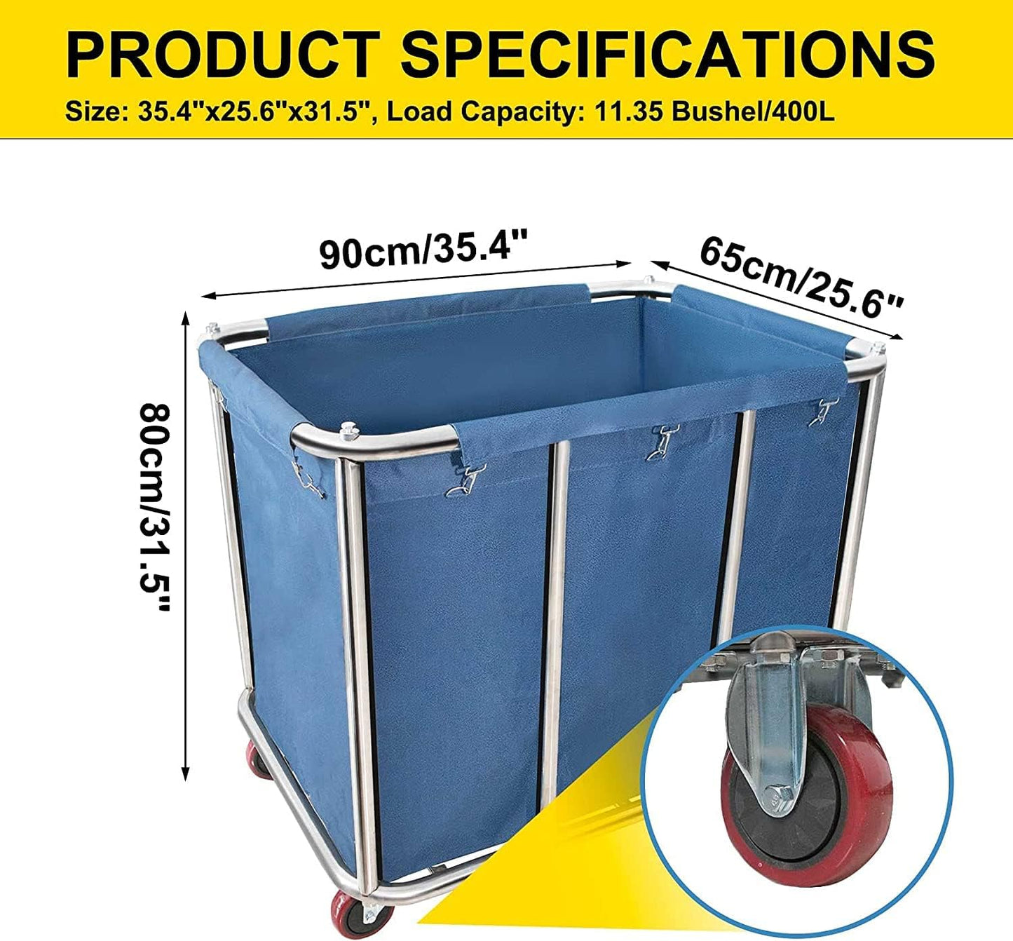 **11.35 Bushel Industrial Rolling Laundry Cart - Heavy Duty Laundry Basket with Wheels | 35.4''L x 25.6''W x 31.5''H**
