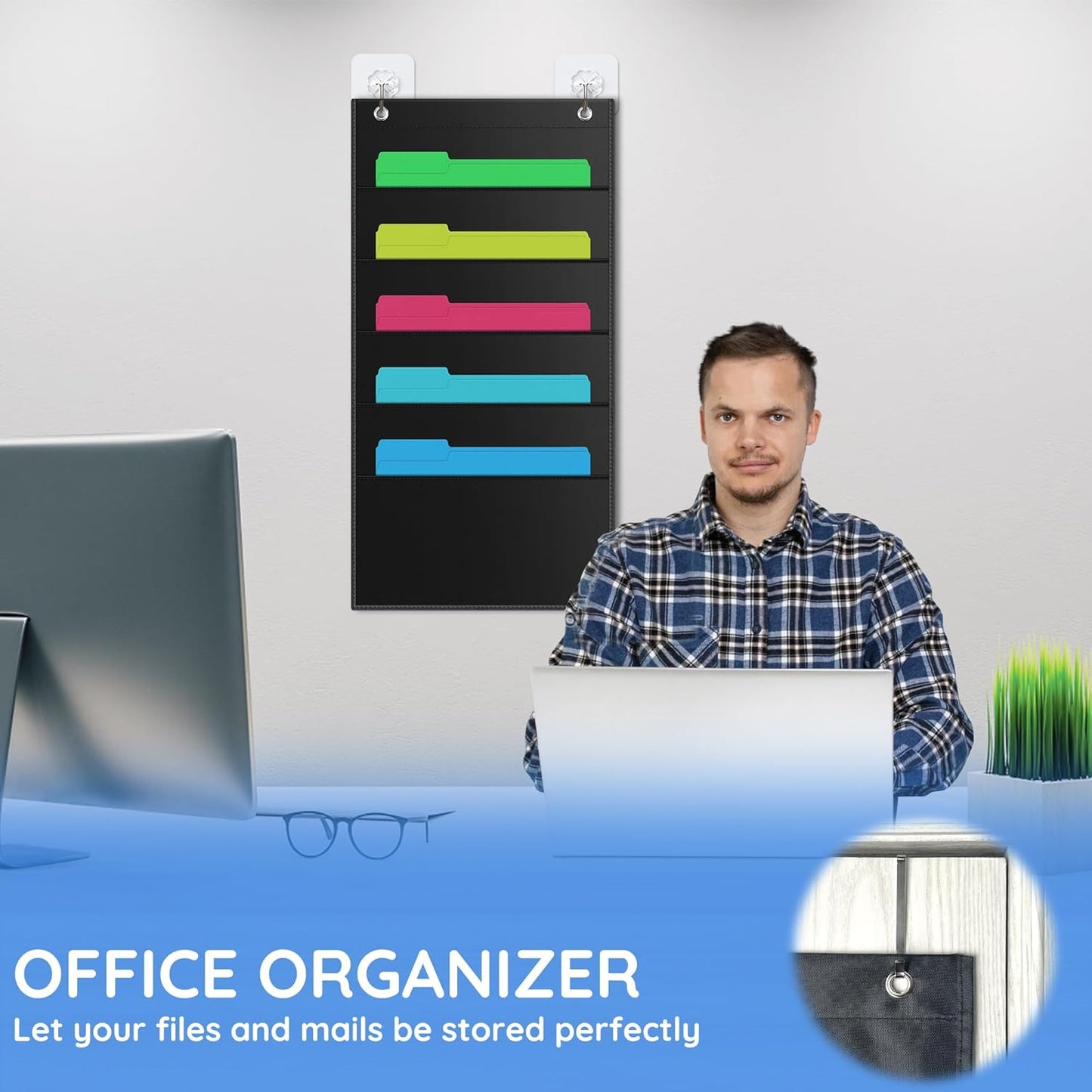 ZKOO Wall File Organizer - 5 Pocket A4/Legal/Letter Size Document Holder | Sturdy Black Design for Home & Office