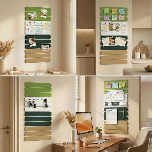 Cork Board Alternative Felt Strips by Skiennix - 12-Pack Adhesive Wall Boards with 30 Push Pins | Army Green, Dark Green, Light Camel, Longan Yellow