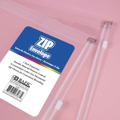 BAZIC Products Plastic Envelope Poly Envelopes, Letter Size Clear Folder Zip Closure, A4 Size File Folders, Documents Organizer, School Office Supplies, 24-Pack