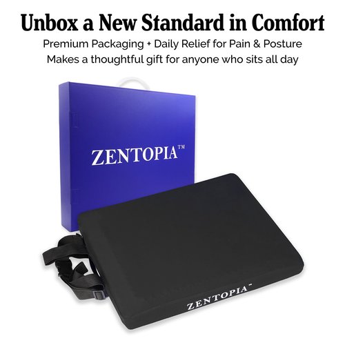 ZENTOPIA Gel and Memory Foam Seat Cushion – Office – Ergonomic Cushion Pad for Tailbone Pain - Desk Chair Car Seat Cushion Driving - Sciatica & Back Pain Relief (Black)