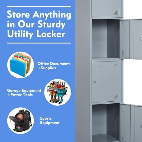 EcoSummer Metal Storage Cabinets with Lock Doors, Metal Garage Storage Cabinet, 4 Doors Tall Locker Organizer Steel Garage Cabinets Shelves for Office,Home,Garage,Gym,School