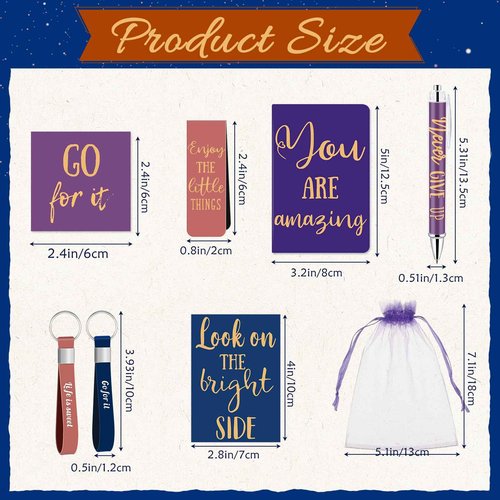 Pasimy 218 Pcs Inspirational Stationery Gifts Motivational Mini Notepad Pen Quote Bookmarks Stress Relief Stickers Inspiring Silicone Keychains for Kid Adult School Office Appreciation(Bright)