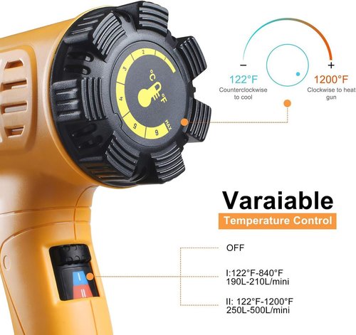 SEEKONE Heat Gun - 1800W Fast Heating Hot Air Gun Kit with Variable Temperature Control & 4 Nozzles | 5.2FT Cable