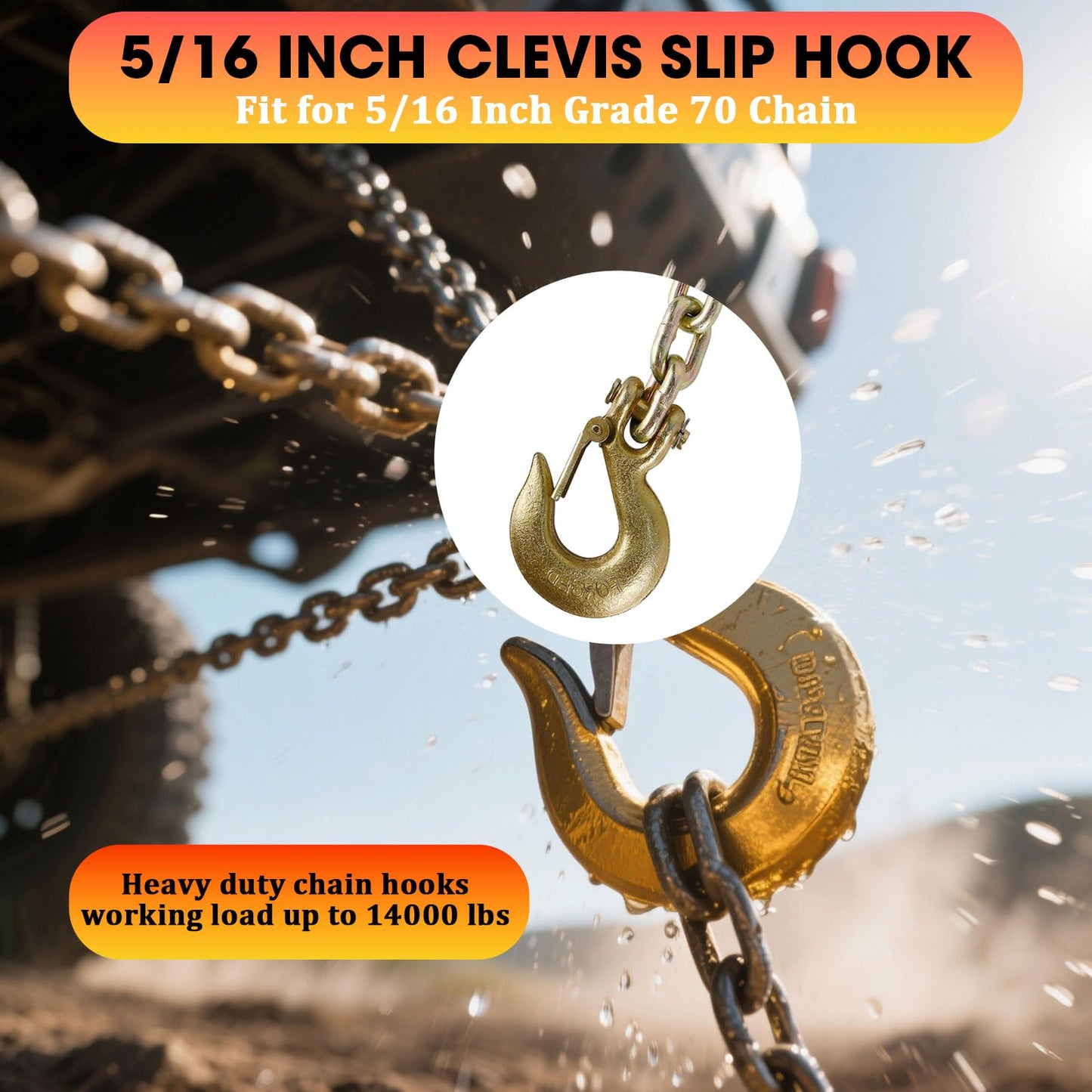 AYAYGD 5/16 Inch Clevis Slip Hook with Safety Latch, 4 Pack Heavy Duty Chain Hooks for 5/16" Trailer Safety Chain, Forged Steel G70 Clevis Hook for Trailer Truck Winch Tow, 14,000 Lbs. Capacity.