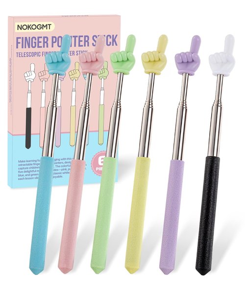 NOKOGMT 6PCS Finger Pointer Stick for Classroom – Extendable Teacher Pointer Stick and Pointer Finger Tool – Colorful Hand Pointer Stick for Presentations–Telescopic Pointer Stick–Classroom Essentials