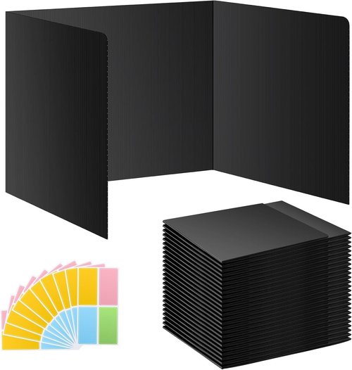 Skiennix 24 Pack Black Desk Dividers - Durable Waterproof Privacy Shields for Students | Includes 10 Extra Labels
