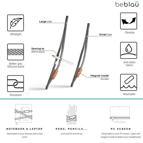 Beblau TWIST PACK (S & L included) ELASTIC PORTABLE ORGANIZER attachable to your laptop, notebook, PC screen.. Anything! Office, Home & School | Laptop accessory | Backpack | CHRISTMAS GIFT