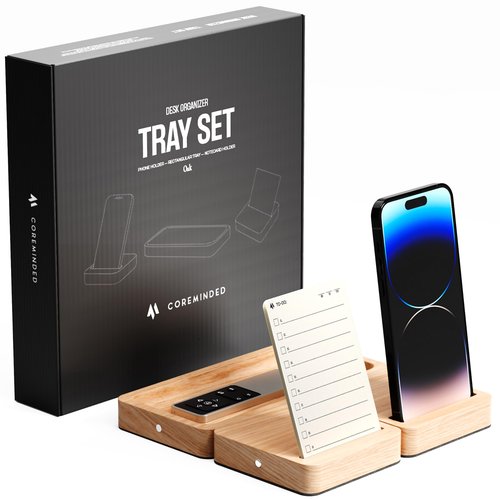 Modular Office Desk Organizer Tray Set - Solid Wood Desk Tray with Felt Lining - Desktop Organizer Wood Desk Accessories - Set B