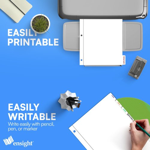 Ensight 3 Ring Page Dividers Bulk - 96 Per Box with Decorative Printable Rewritable Tabs