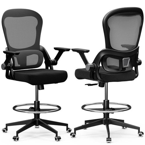 Frylr Office Drafting Chairs Adjustable Height - Extended Height Office Chairs with Ergonomic Lumbar Support, Tall Desk Chair for Standing Desk, Counter Height Chair with 400 LB Capacity, Black