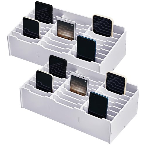 Ctosree 2 Pcs Cell Phone Holder School Desk Calculator Storage Box Holder Case Multifunctional Classroom Caddy Cell Phone Organizer (12.8 x 8.5 x 5.31 Inch)