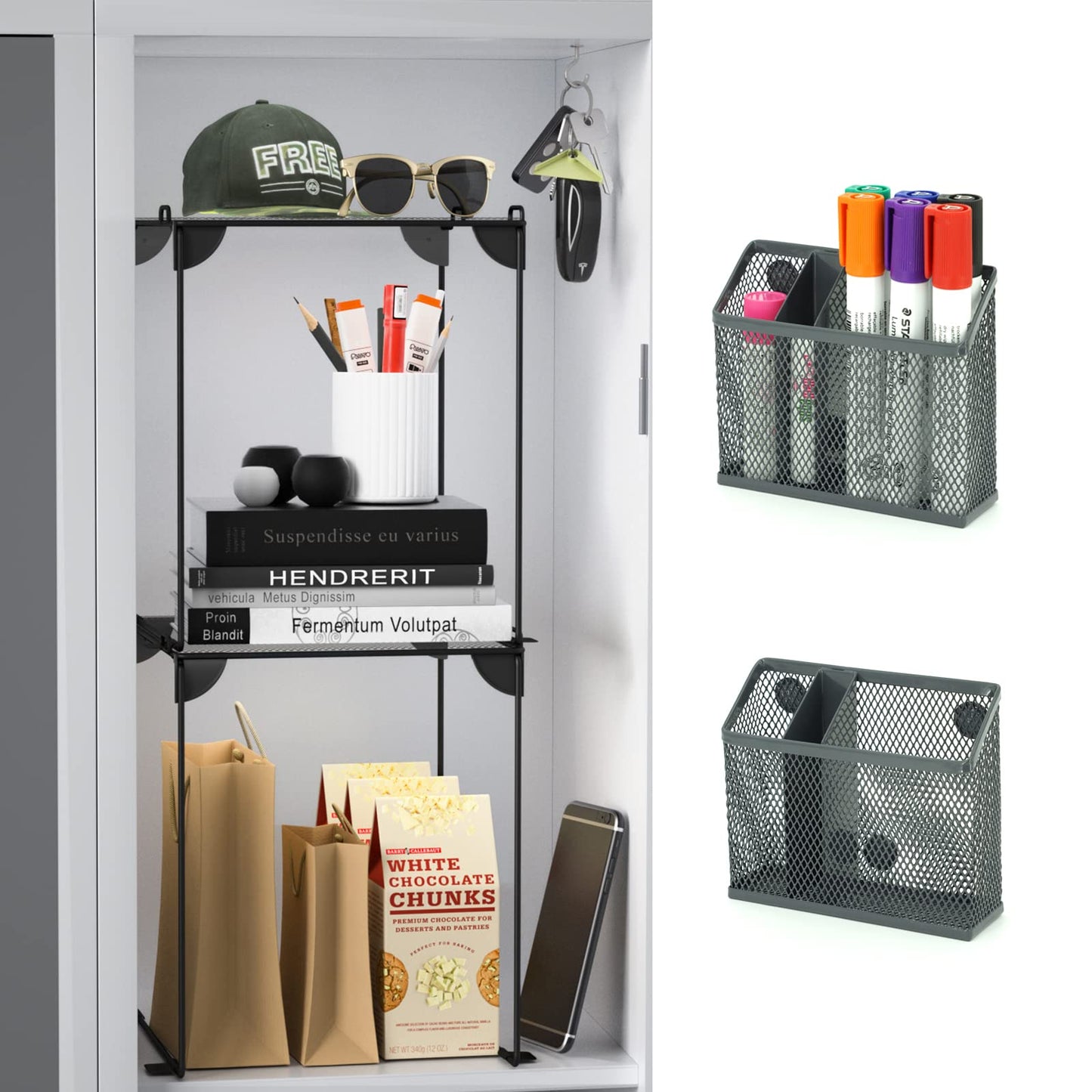 Neudeco Locker Accessories and Decor Kit, Pack of 4, Grey