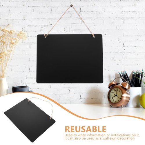 SHINEOFI Hanging Chalkboard Sign, Double-Sided Erasable Blackboard Wall Decor with String, 9.05 x 6.69 Inch, Black Density Board for Daily Use