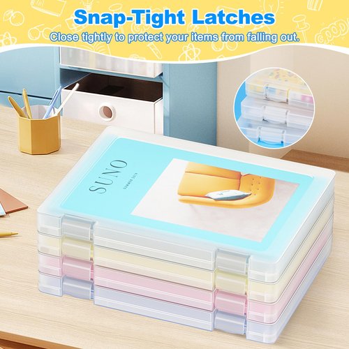 Bluedale 4 Pack A4 File Box Paper Organizers Holder, Transparent Document Paper Project Case, Plastic Paper Storage Container Box File Protector for Magazine, Scrapbook, Office School Supplies