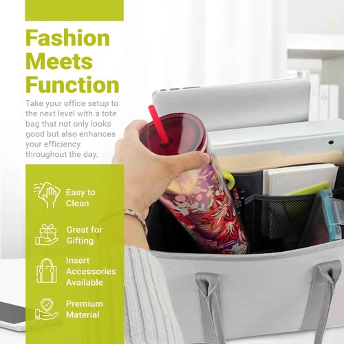 meori Office Tote Bag Carry Laptop Essentials Sturdy Bottom Stays Upright 3 Handy Pockets (Natural Sand)