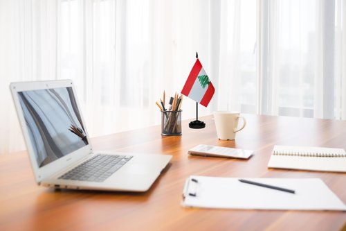 Lebanon Lebanese Small Mini Desk Flag Set Miniature Lebanon Lebanese Table Office Flag with 13" Black Pole, Black Base, Miniature Lebanon Deluxe Desktop Flag(2 Pack)
