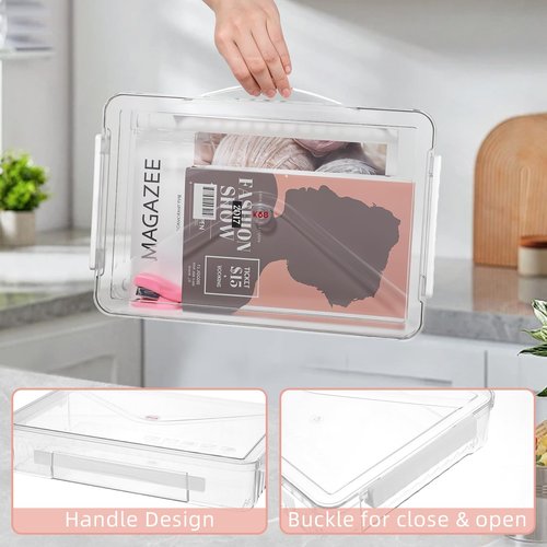 HOFURME 2 Packs A4 File Box Portable Project Case with Handle Clear File Box Craft Construction Paper Storage Organizer for Scrapbook, Photo, Scrapbook, Board Game