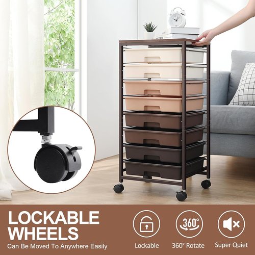 **SYKIARIOL Rolling Storage Cart - Versatile Drawer Cart with Wooden Tabletop | Brown Gradient Finish**