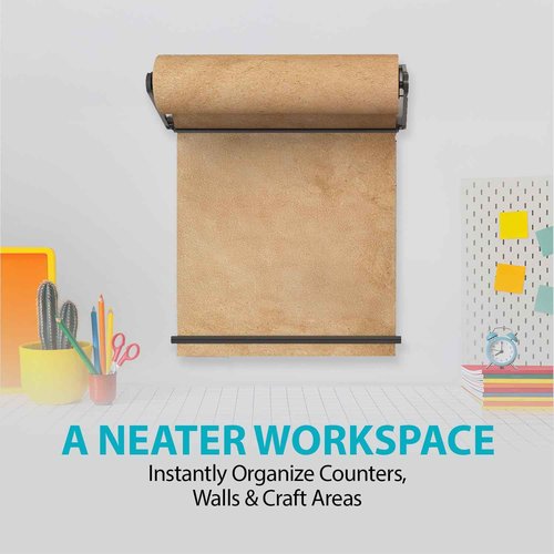 MetCrafted Metal Wall Mounted Paper Roll Dispenser with Cutter Bar – 18” Wide Black Craft Paper Roll Holder – Ideal for to-Do List Board, Daily Notes, Menus, Grocery Lists and More