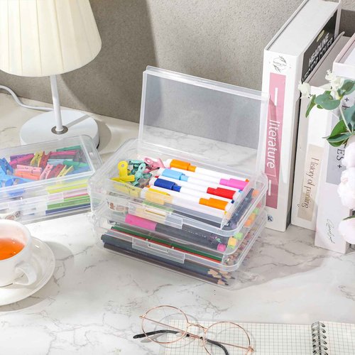 Blulu 25 Pack Double Layer Pencil Boxes Set, Large Capacity Plastic Pencil Cases with Snap-Tight Lid Plastic Pen Storage for Operation Christmas Donation Supplies Stationery Office Home(Clear)