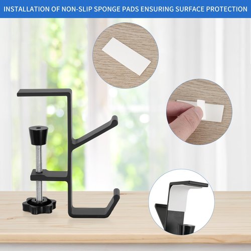 2Pcs Desk Hook, Purse Hook for Desk Adjustable Bag Holder for Table, Hooks for Backpacks Under Counter Table Hanging Storage, Workspace Organizer Holder